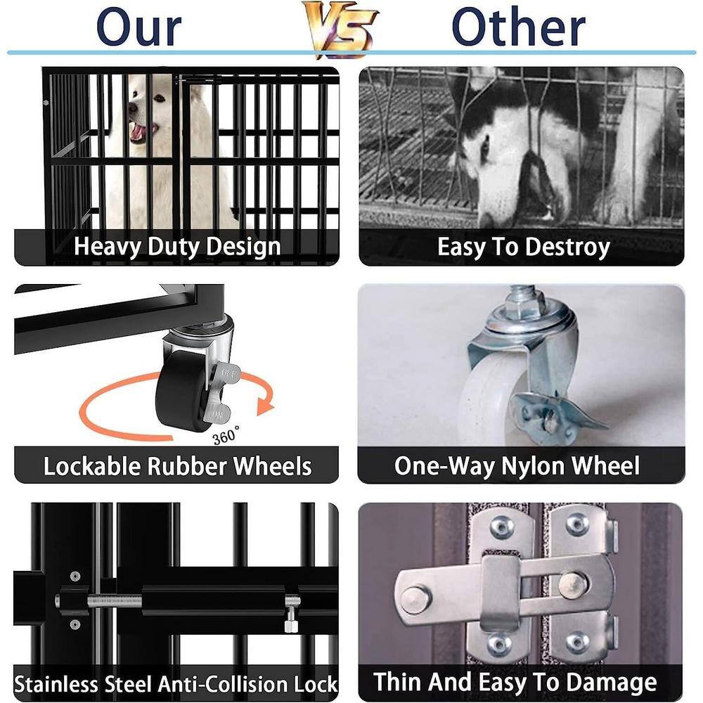 None 49 in. Heavy-Duty Dog Crate Cage Kennel with Wheels/360Â° and Adjustable 2 Alloy Bowls/Unique Air Lift Rod