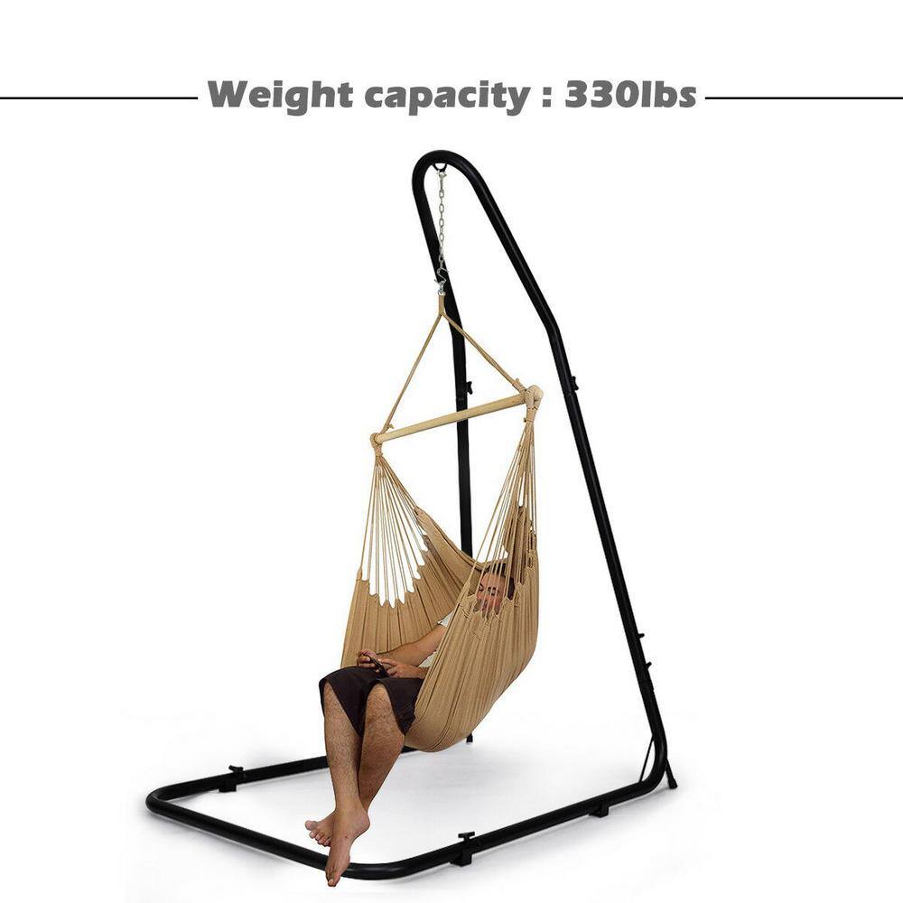 None 3.75 ft. Metal Adjustable Hammock Stand Hammock Chair Stand Steel Frame in Black