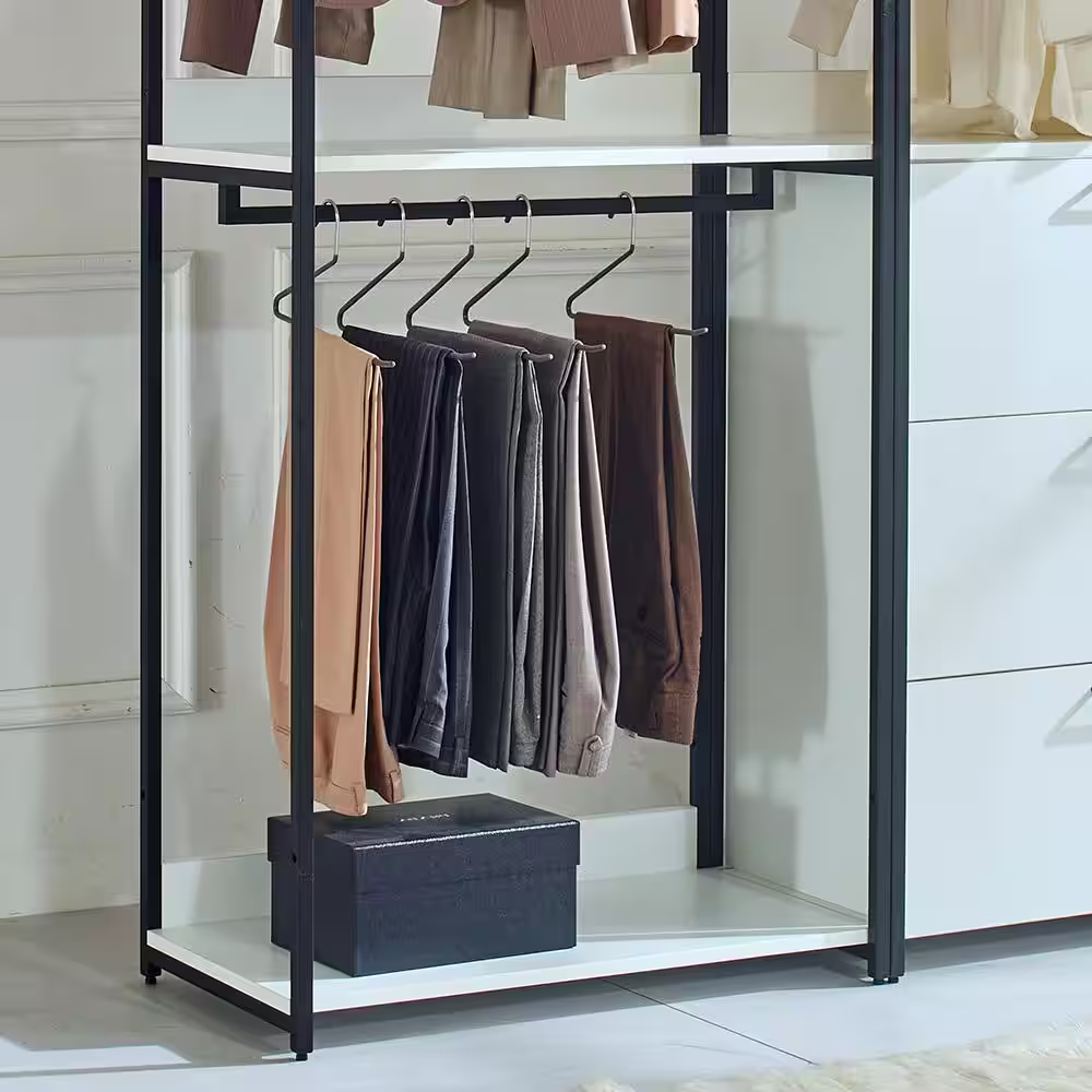 None Fiona 143 in. W White Freestanding 4 Tower System 8 -Shelf Walk in Wood Closet System with Metal Frame