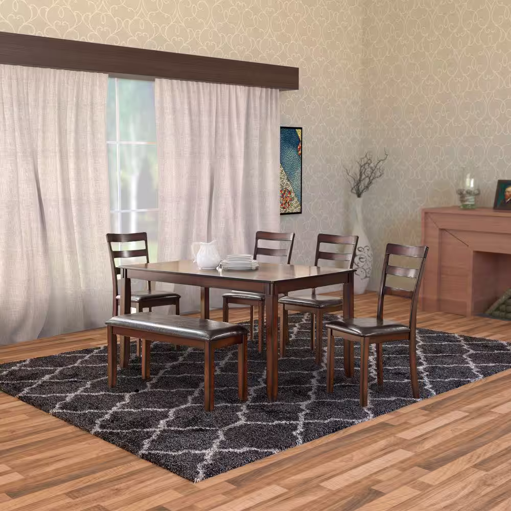 Benjara Brown Rubber Wood 6 Piece Dining Set