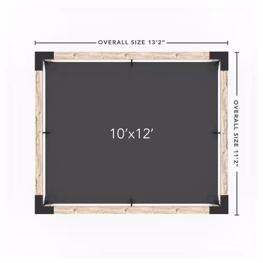 TOJA GRID 10 ft. L x 12 ft. W Pergola Kit with 4x4 KNECT Post Wall and Crimson Shade Sail for 6x6 Wood Posts