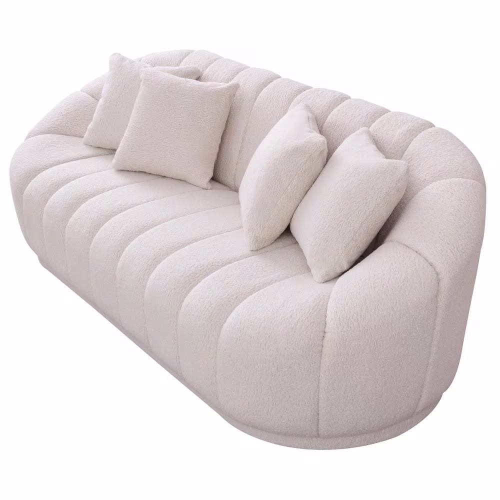 Ashcroft Furniture Co Fullbright 87 in W Round Arm Boucle Fabric Modern Japandi Style Couch in White
