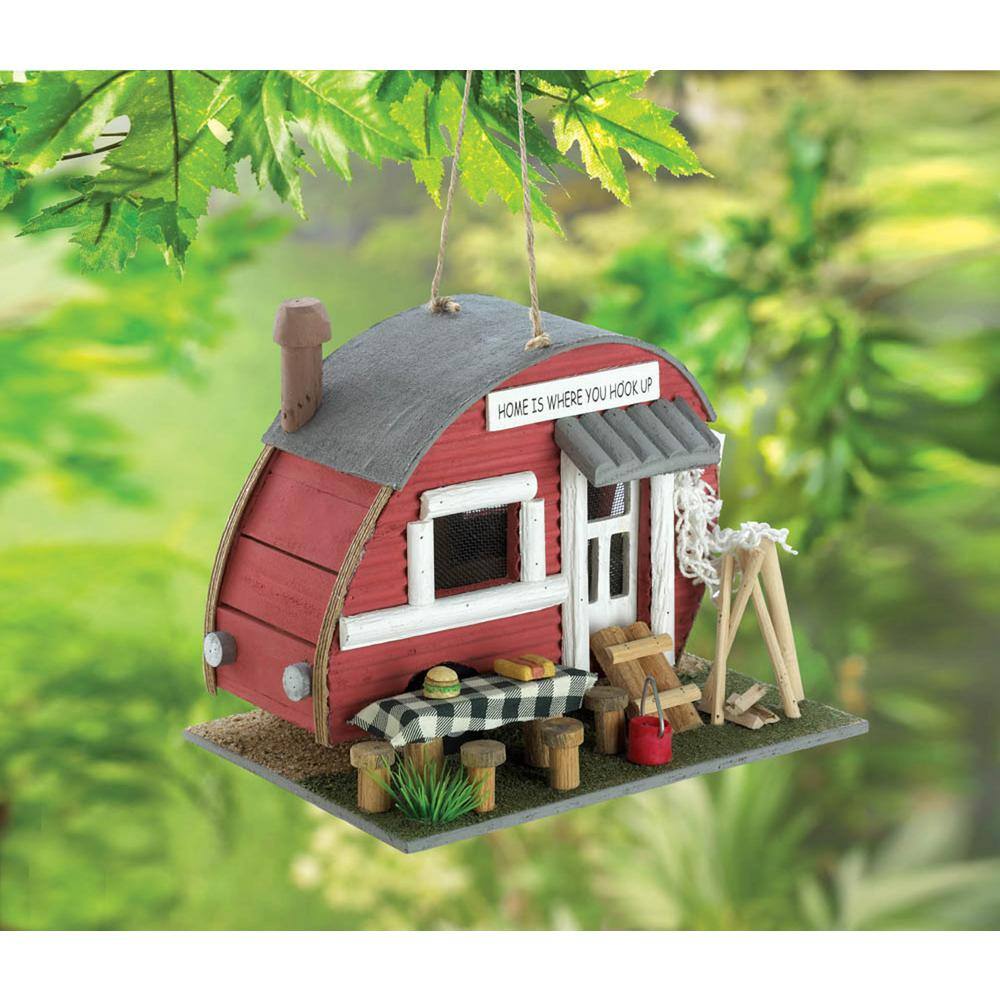 Zingz & Thingz 8.25 in. x 6.125 in. x 6.75 in. Red Trailer Birdhouse
