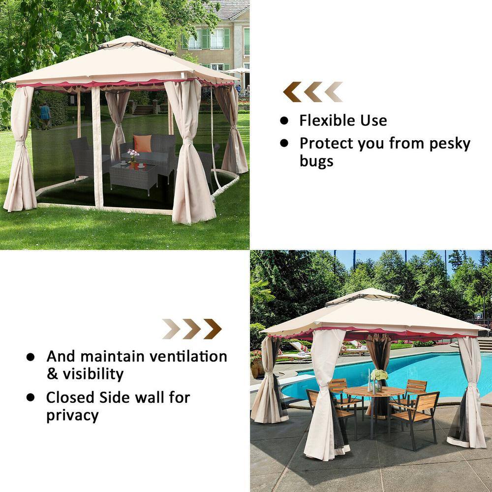 ANGELES HOME 10 ft. x 10 ft. Light Brown 2-Tier Vented Metal Canopy with Mosquito Netting