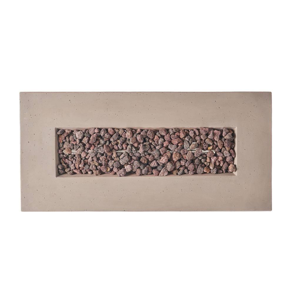 Noble House Zachary 40 in. x 15 in. Rectangular Concrete Propane Fire Pit in Light Gray with Tank Holder