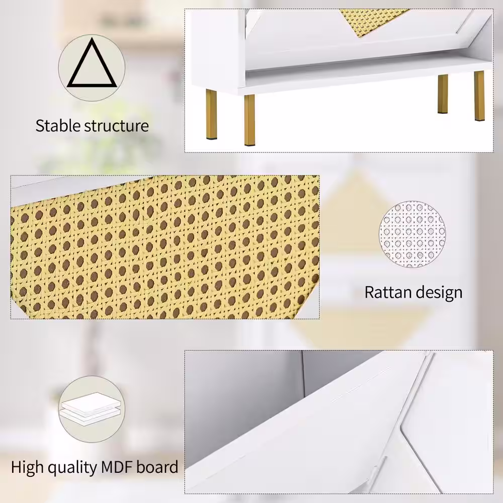 None 30.3 in. H x6.6 in. W Rattan Shoe Cabinet with 2 Flip Drawers,White