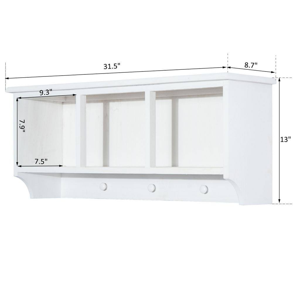 HOMCOM 8.7 in. D x 9.3 in. W x 13 in. H White Wood Floating Decorative Cubby Wall Shelf
