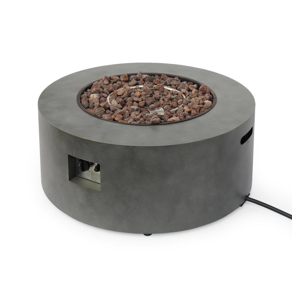 Noble House Wellington 15.25 in. x 19.75 in. Round Concrete Propane Fire Pit in Dark Grey with Tank Holder