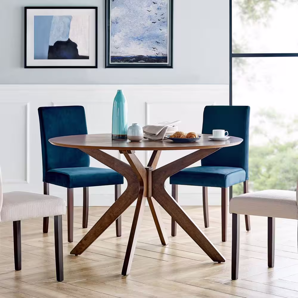 MODWAY Crossroads 47 in. Walnut Round Wood Dining Table
