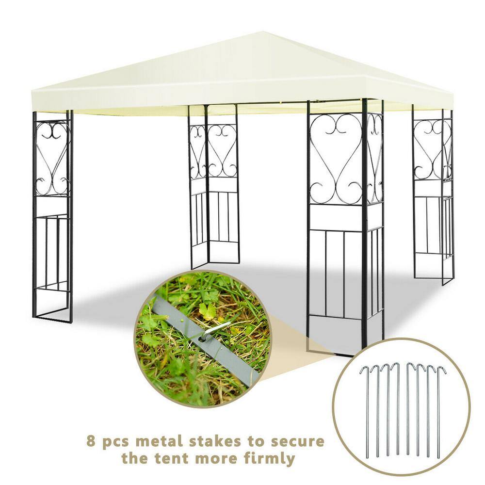 ANGELES HOME 10 ft. x 10 ft. Beige Patio Gazebo Canopy Tent Garden Shelter