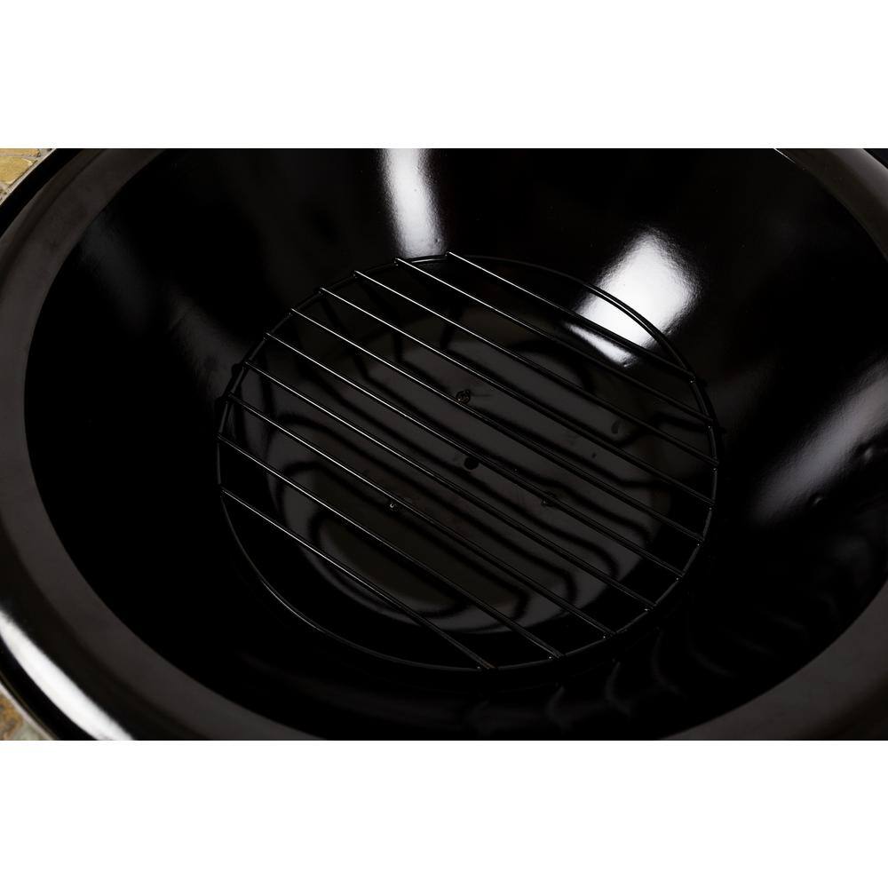 Pleasant Hearth Olivia Slate Top 34 in. W x 19.6 in. H Round Steel Wood Burning Rubbed Gold Fire Pit