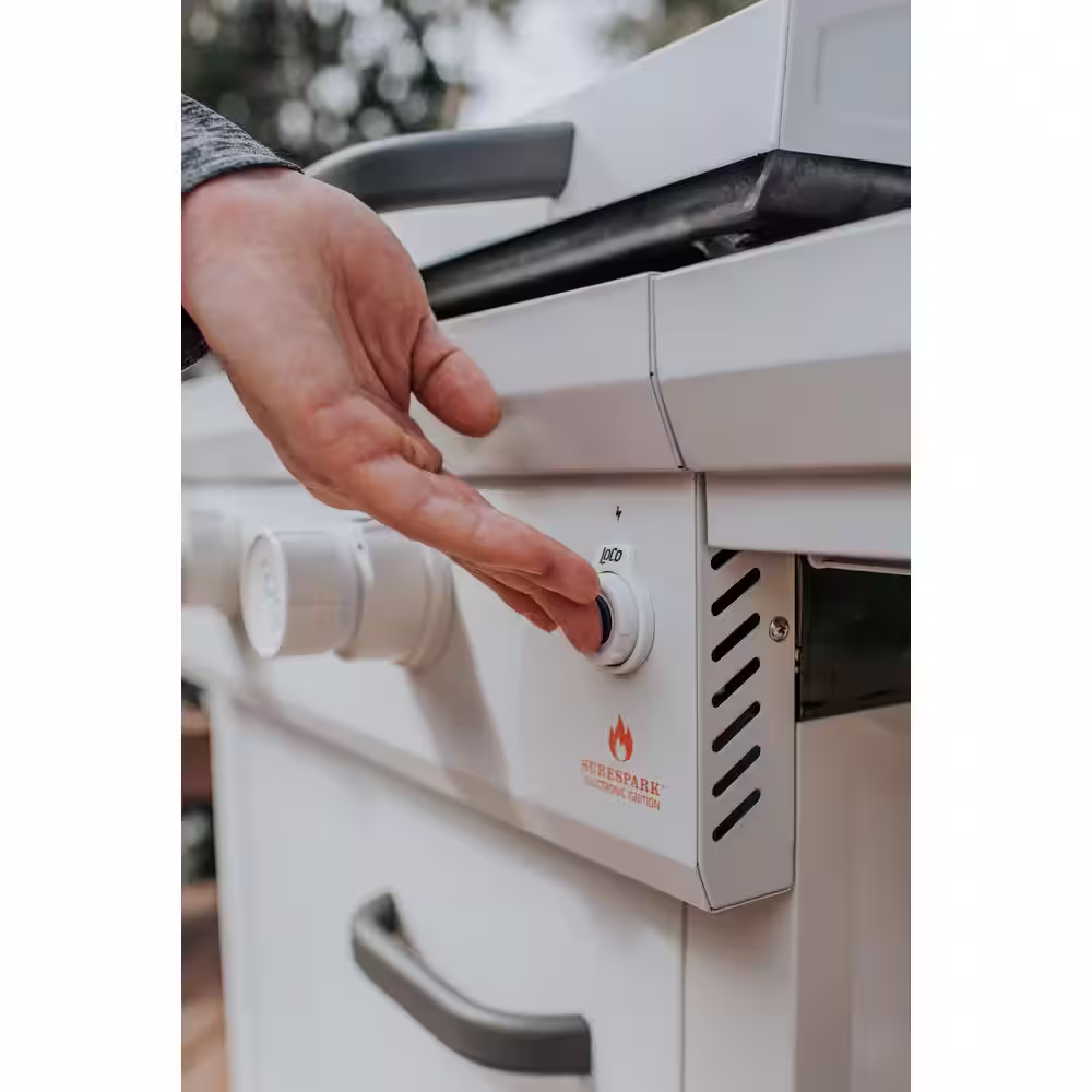 LOCO Series I 26 in. 2-Burner Propane SmartTempâ?Flat Top Grill / Griddle in Chalk Finish with Enclosed Cart and Hood