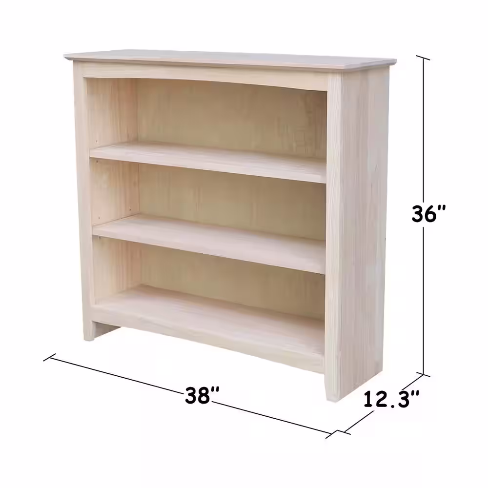 International Concepts 36 in. H Unfinished Solid Wood 3-Shelf Standard Bookcase