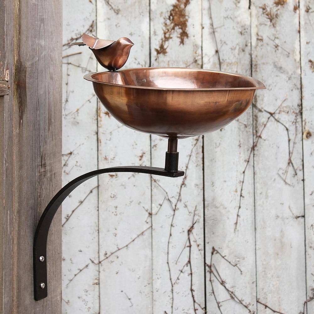 Achla Designs 9 in. Dia Antique Copper Heart Shaped Birdbath Bowl with Wall Mount Bracket