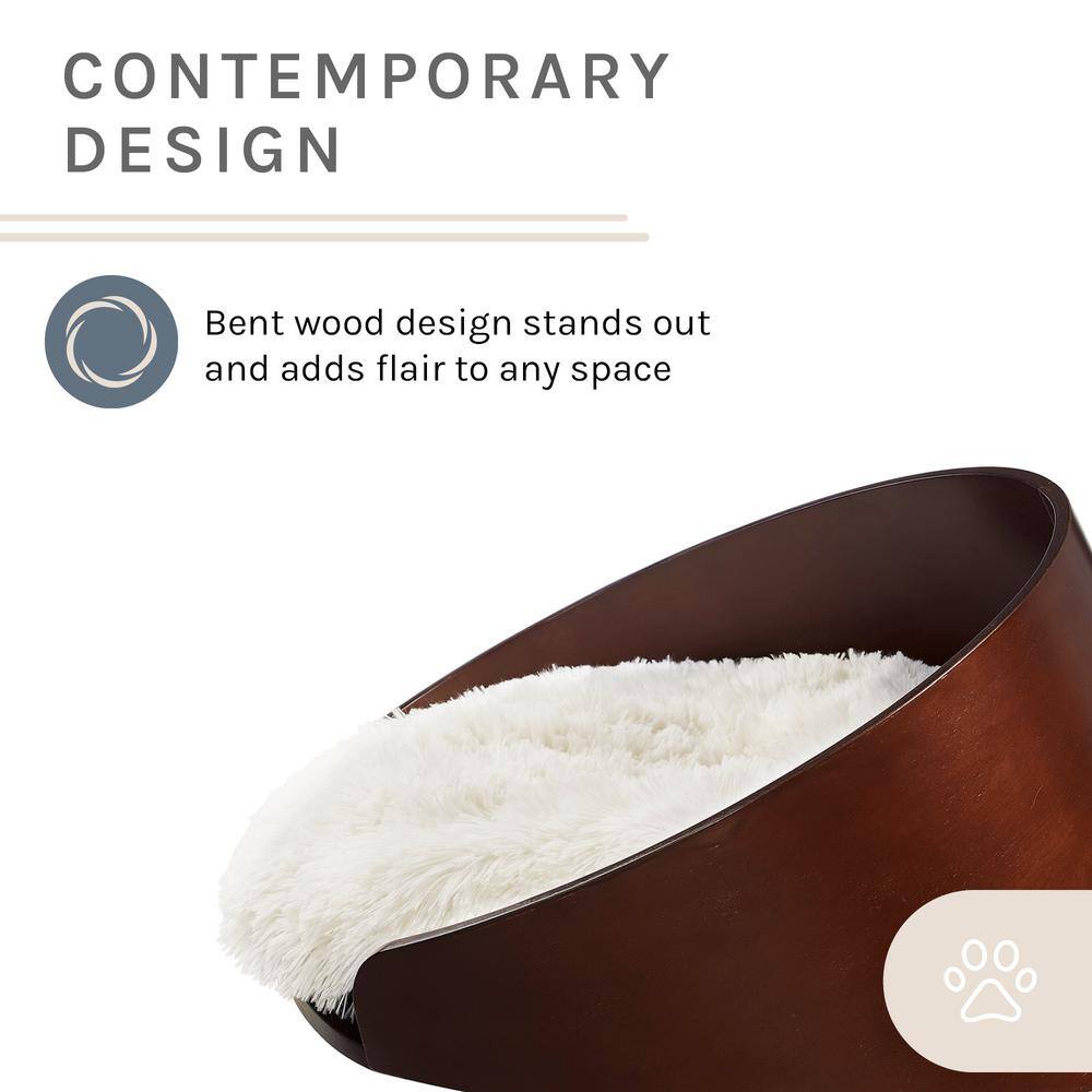 None Kuai Bent Wood Faux Fur Dark Brown Cat Bed Small