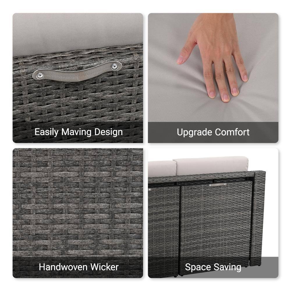 None 6-Piece Wicker Patio Conversation Set with Beige Cushions