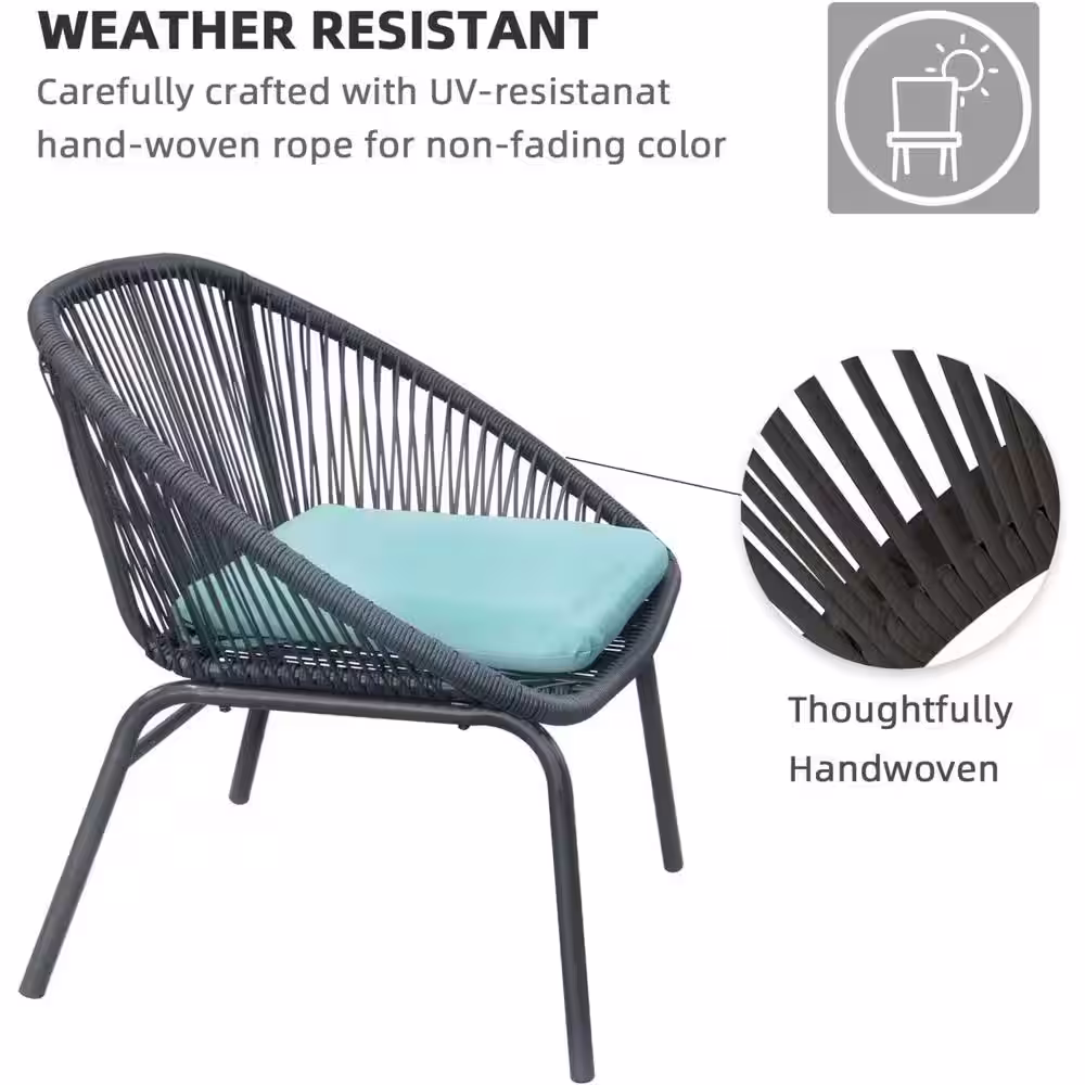 None 3-Piece Metal Outdoor Bistro Set with Green Cushions