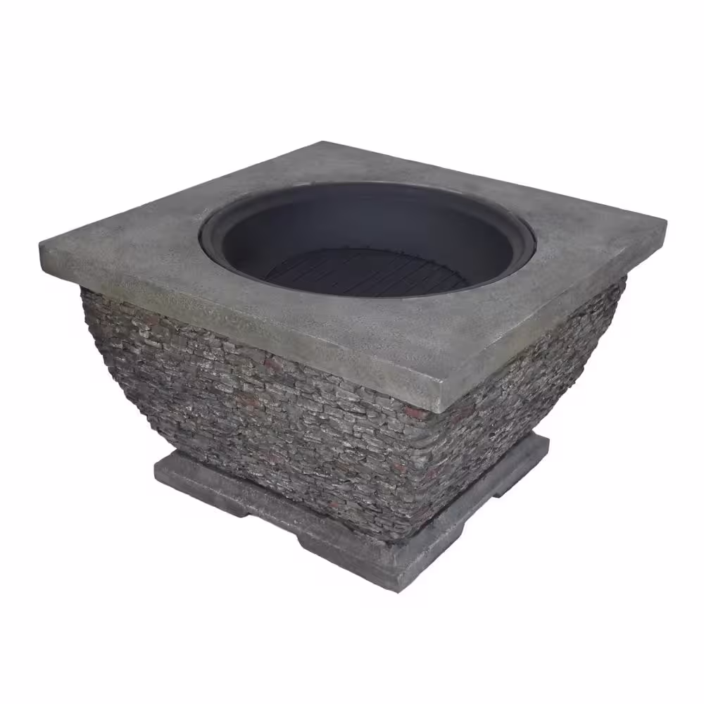 Noble House Karina 32 in. x 20 in. Square Concrete Wood Burning Fire Pit in Grey