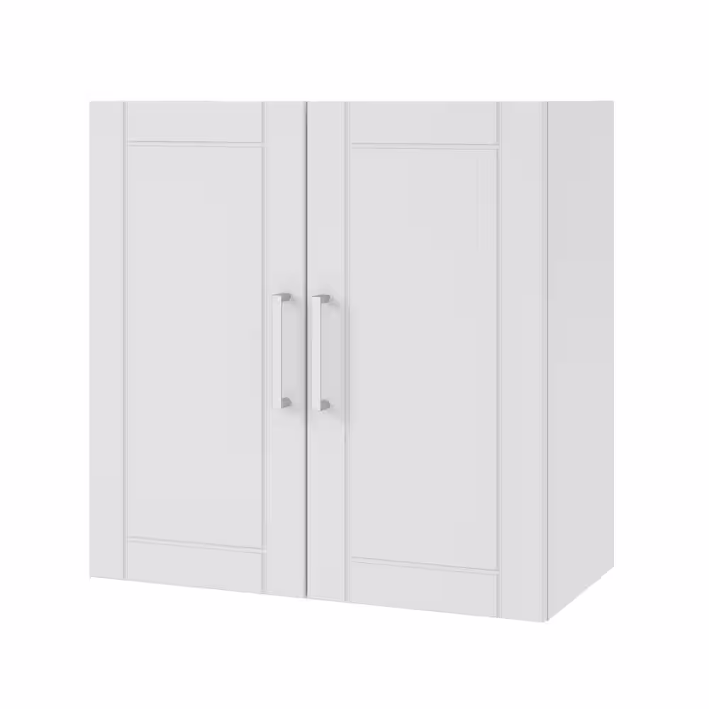 Ameriwood Home Wood 2-Shelf Wall Mounted Garage Cabinet inÂ White (24 in. W x 24 in. H x 12 in. D)