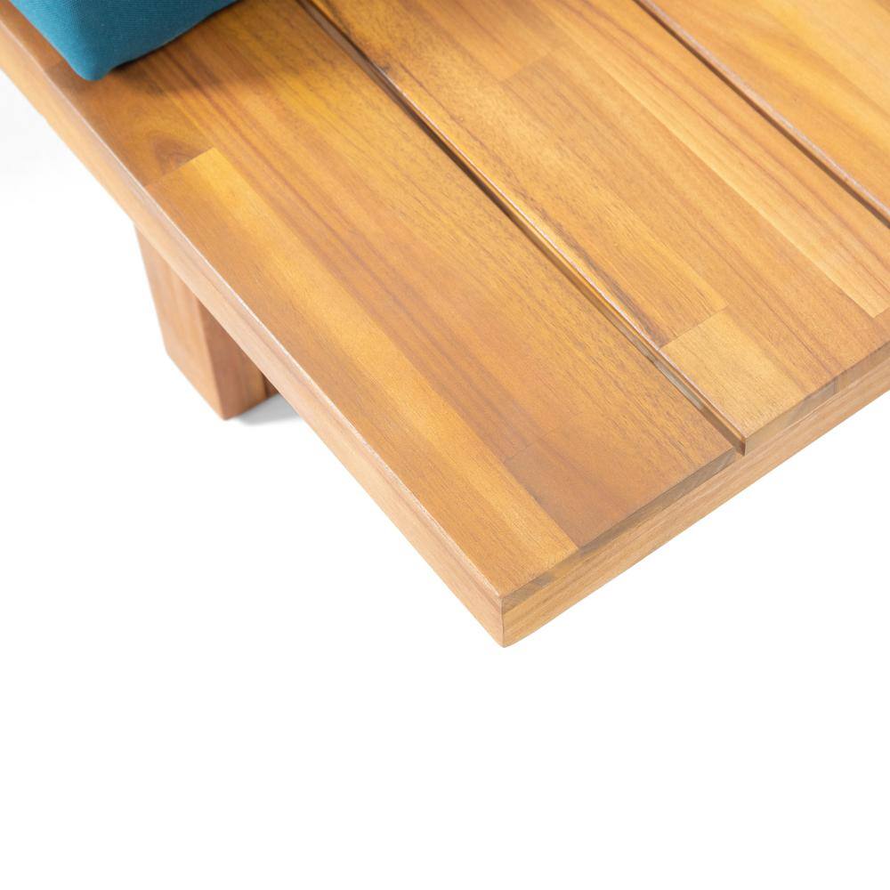 Noble House Mirabelle Teak Brown 4-Piece Wood Patio Conversation Sectional Seating Set with Dark Teal Cushions