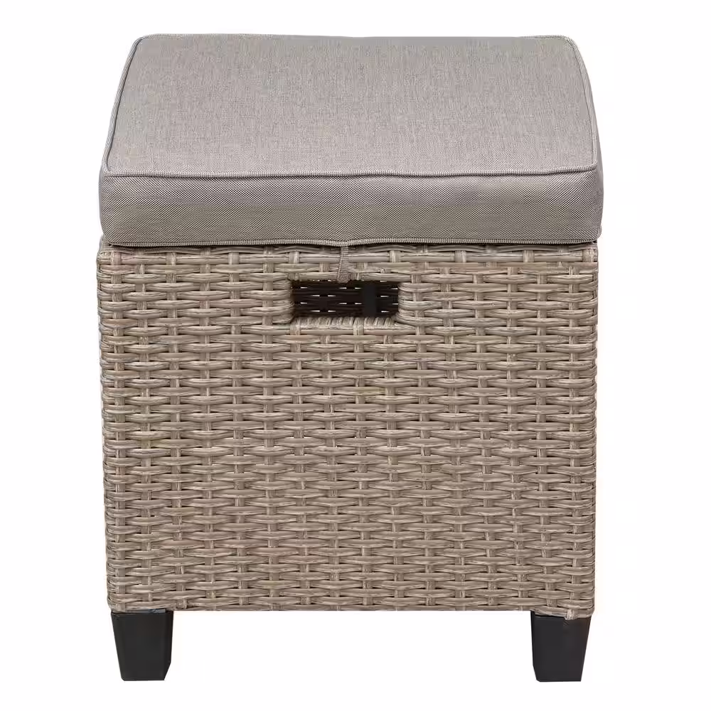 waelph Brown 5-Piece Wicker Patio Conversation Set Dining Table Chair with Ottoman and Brown Cushions