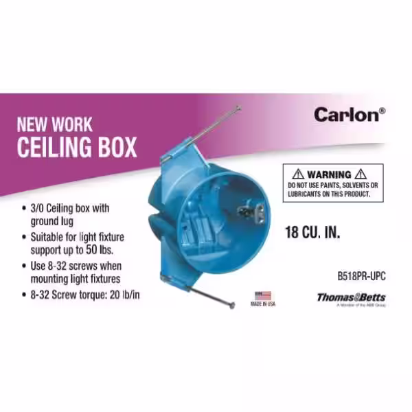 Carlon 18 cu. in. PVC New Work Electrical Ceiling Box with Ground Lug