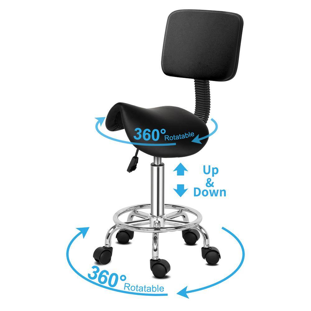 None Black PU Leather Seat Swivel Saddle Stool Adjustable Salon Chair with Backrest