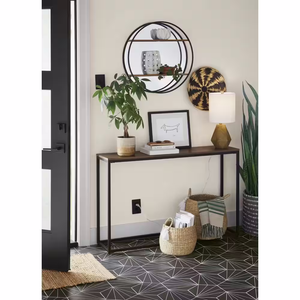StyleWell Donnelly Black Console Table with Haze Wood Top (48 in. W)