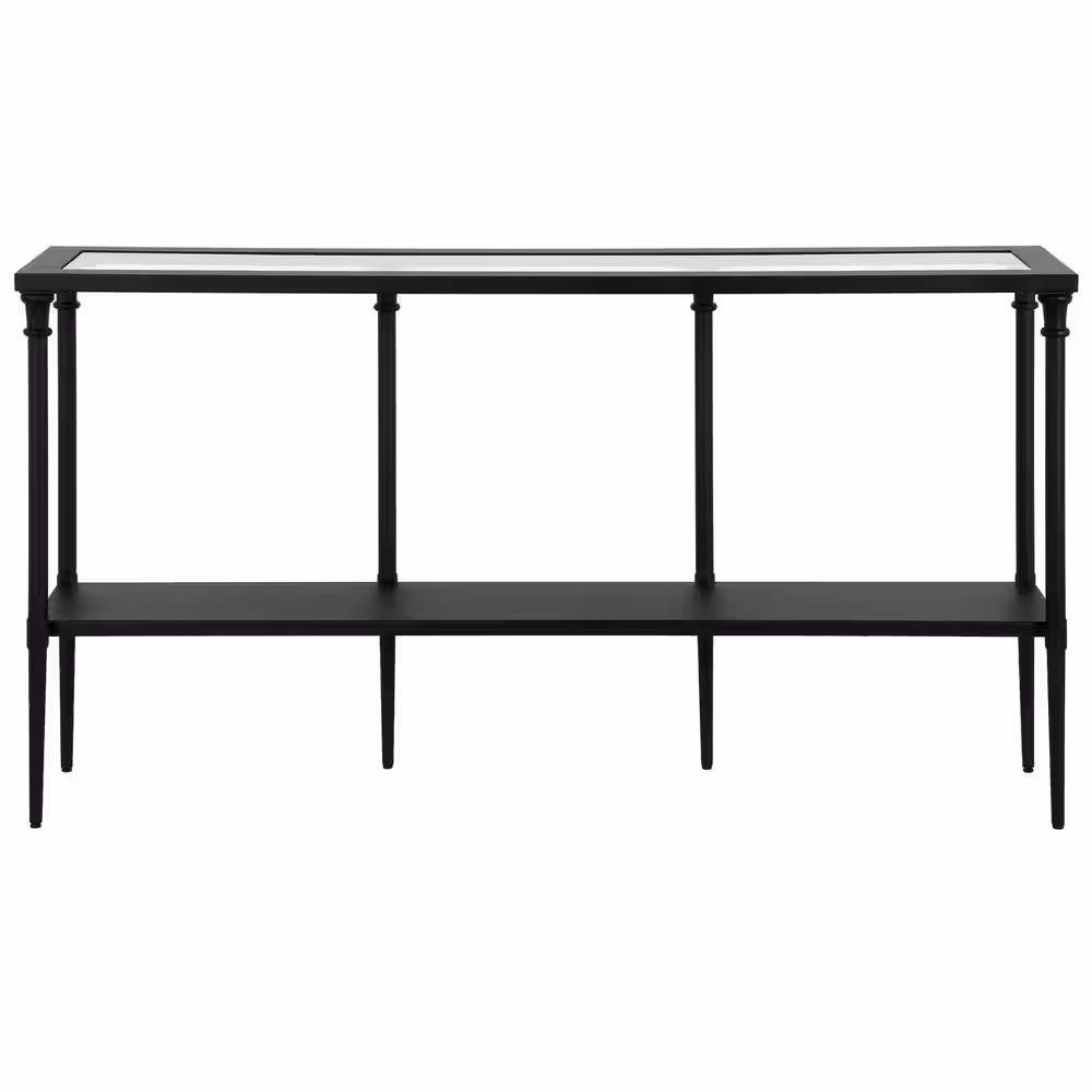 Meyer&Cross Nellie 55 in. Blackened Bronze Rectangle Glass Console Table with Solid Metal Shelf