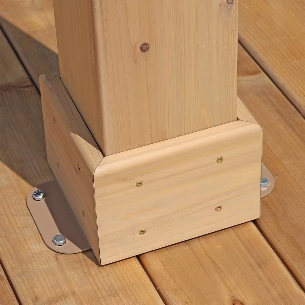 Yardistry Meridian 12 ft. x 14 ft. Premium Cedar Outdoor Patio Shade Gazebo with a 12 ft. Bar Counter and Brown Aluminum Roof