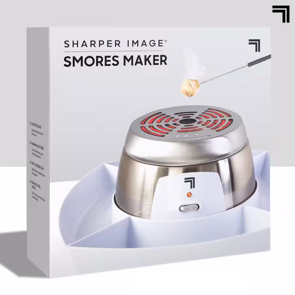 Sharper Image Silver/White Indoor Electric Stainless Steel S'mores Maker with 4-Trays and 4-Roasting Forks