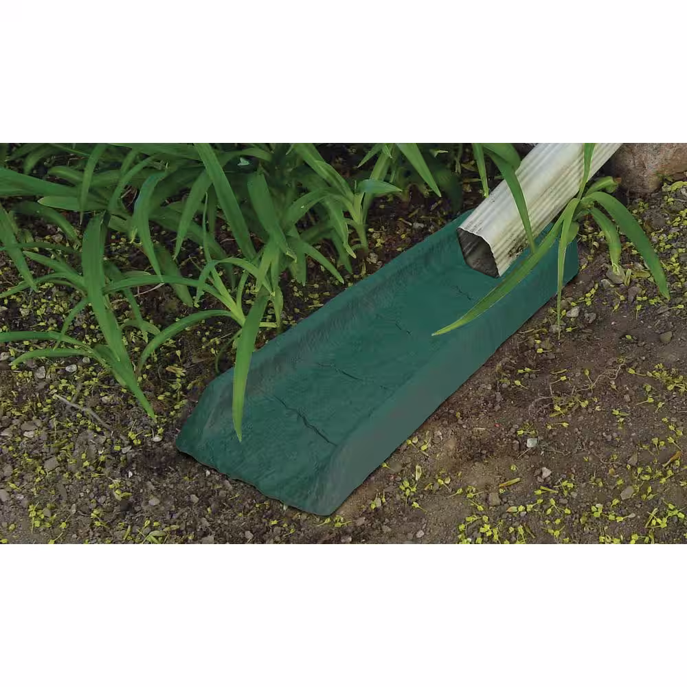 Emsco 24 in. Hunter Green Natural Stone Textured Decorative Downspout Rain Splash Block