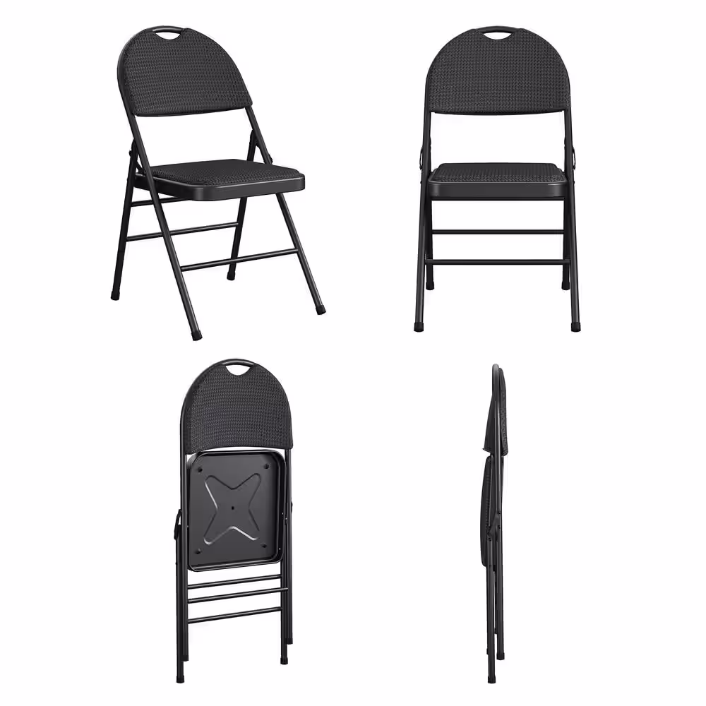 Cosco Commercial XL Comfort Fabric Padded Metal Folding Chair, Triple Braced, Black, 4-Pack