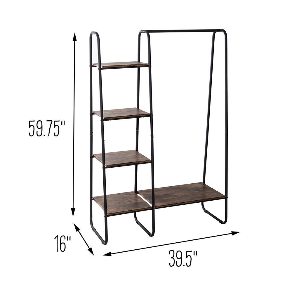 Honey-Can-Do Black/Natural Steel and MDF Clothes Rack 39.4 in. W x 59.6 in. H