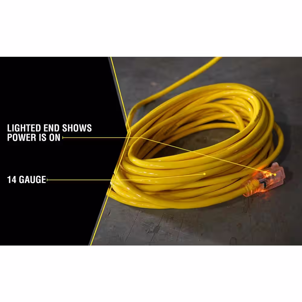Yellow Jacket 100 ft. 14/3 SJTW Indoor/Outdoor Yellow Extension Cord with Lighted Receptacle