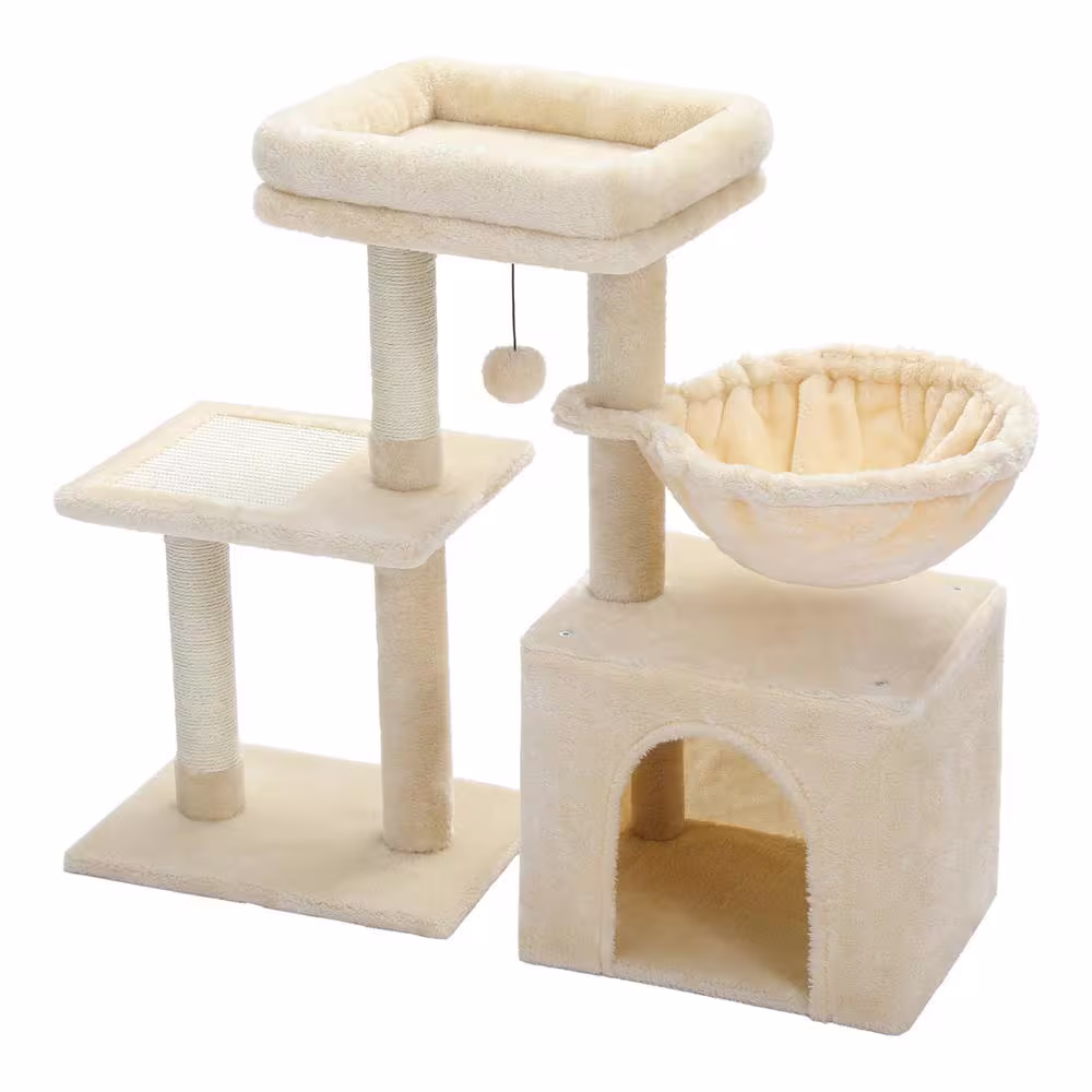 None 29.13 in. Beige Skyscraper Sleep and Play Cat Tree