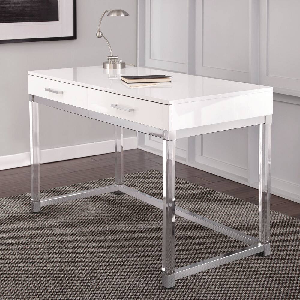 Steve Silver Everett 47 in. Rectangular White 2-Drawer Computer Desk with Chrome and Acrylic Accents