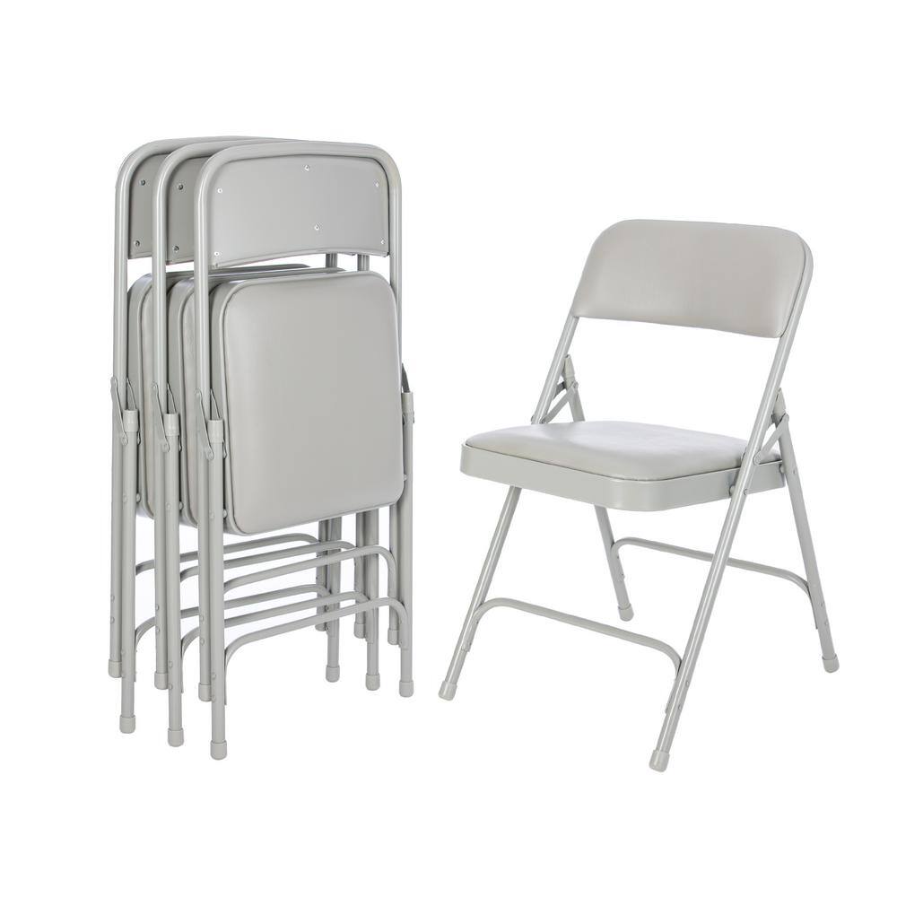 None Bernadine Dining Folding Chair with Vinyl Seat, Grey, Pack of 4