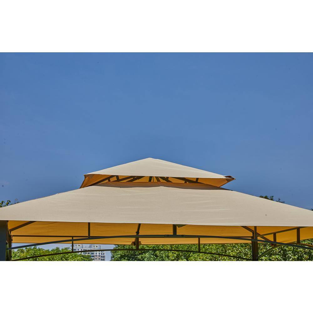 None 5 ft. x 8 ft. Brown Double Tiered Patio BBQ Grill Gazebo