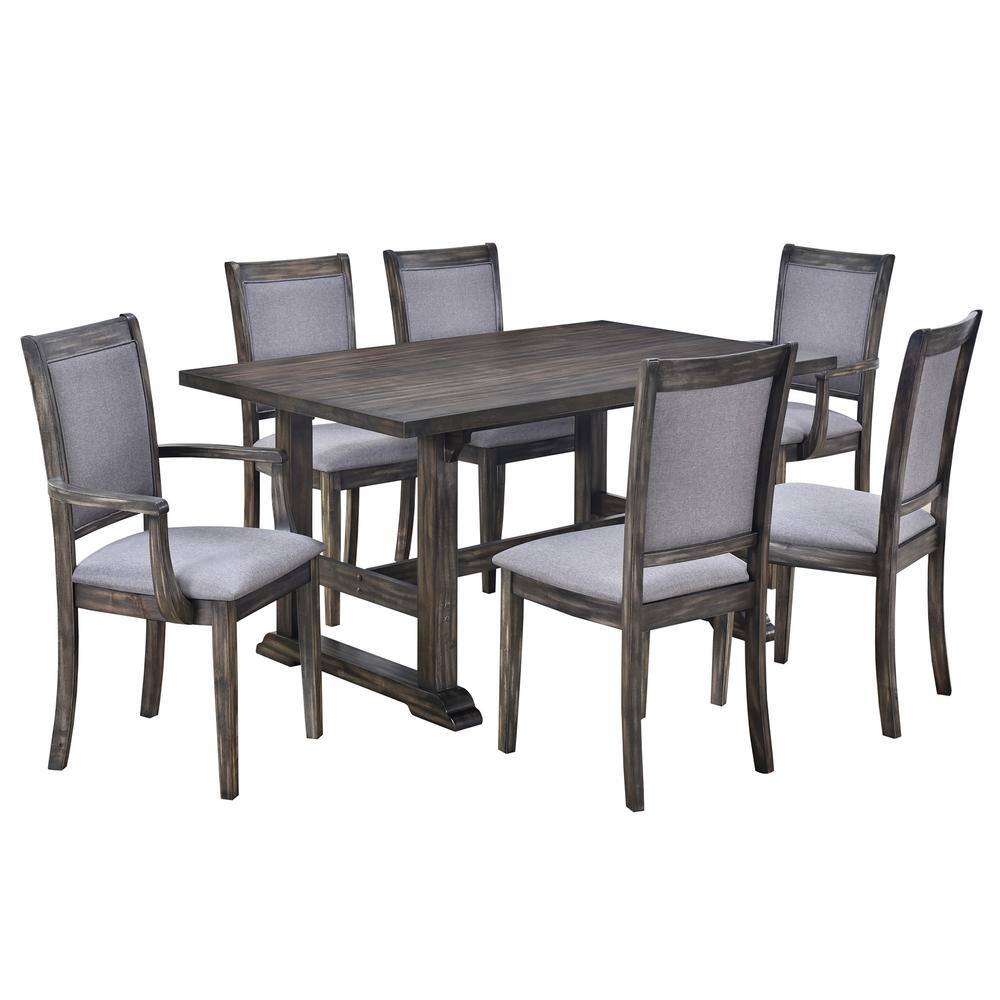 Harper & Bright Designs Gray 7-Piece Rectangular MDF Top Dining Table Set Seats 6 with 4 Upholstered Side Chairs and 2 Upholstered Arm Chairs