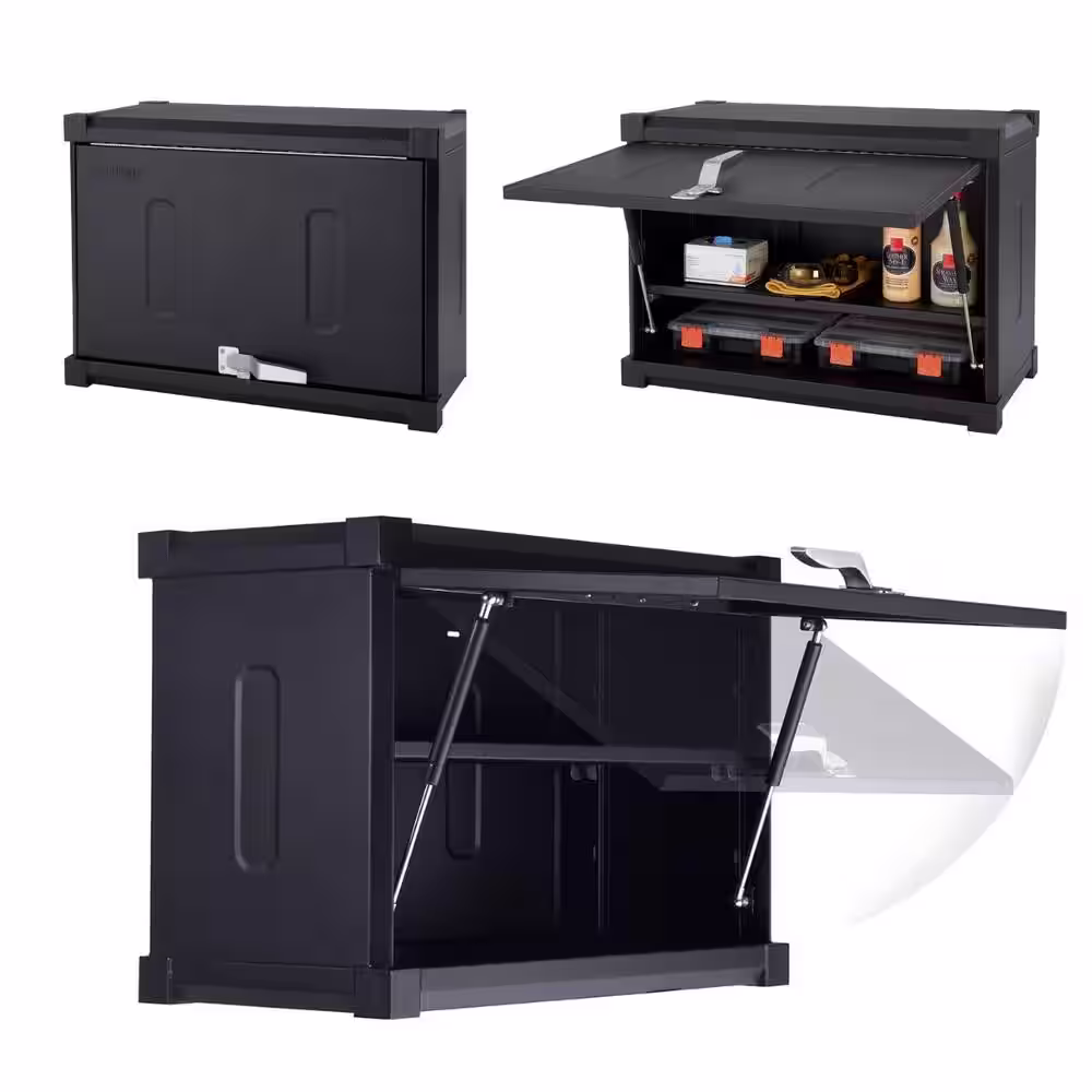 TRINITY PRO 192 in. W x 75.7 in. H x 24 in. D 18-Gauge Steel Garage Cabinet Drawer Set in Black with Solid Wood Top (11-Piece)