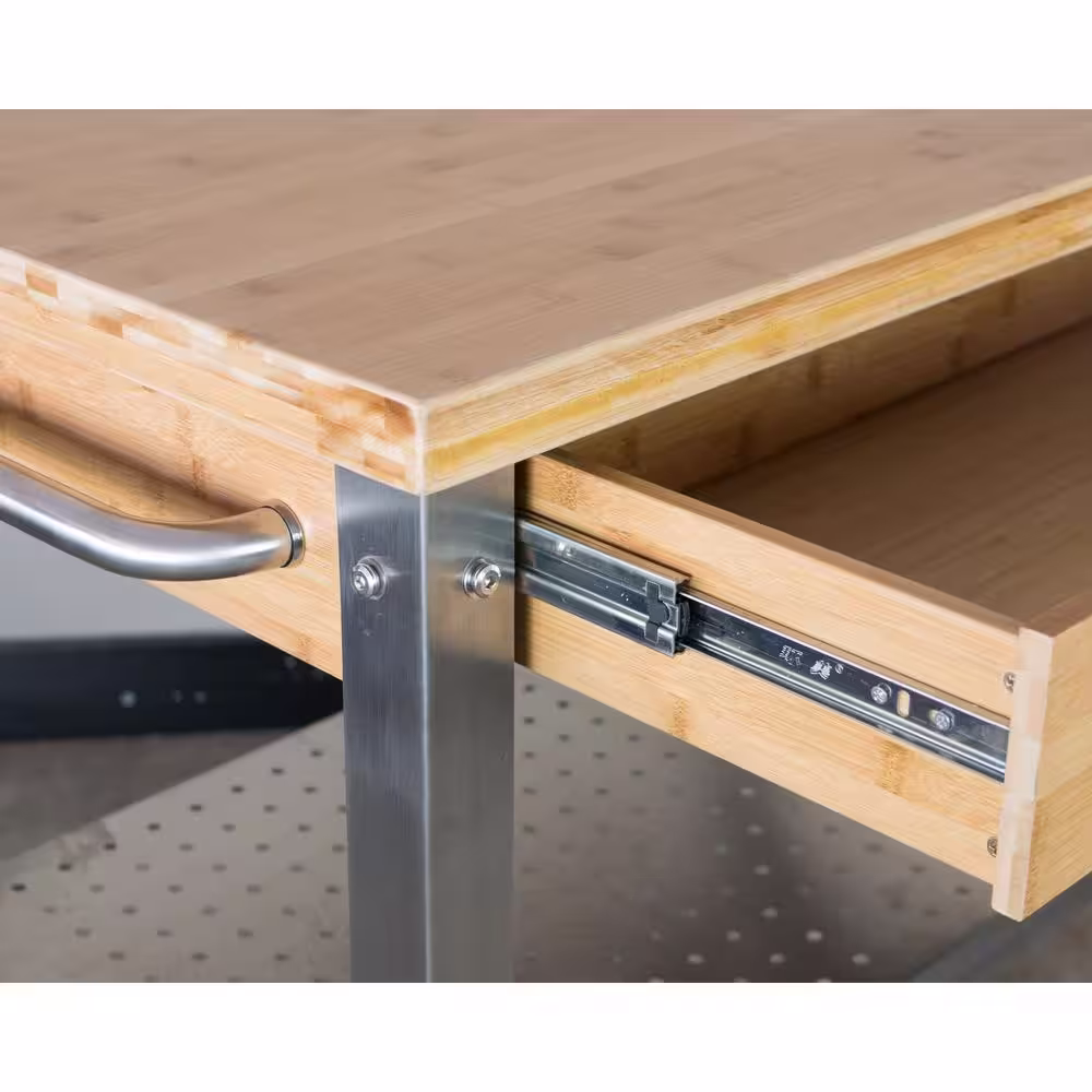 Eccostyle 1 Drawer, 2 Shelf Natural Bamboo & Stainless Steel Rolling Kitchen Cart with Side Dishtowel Bar