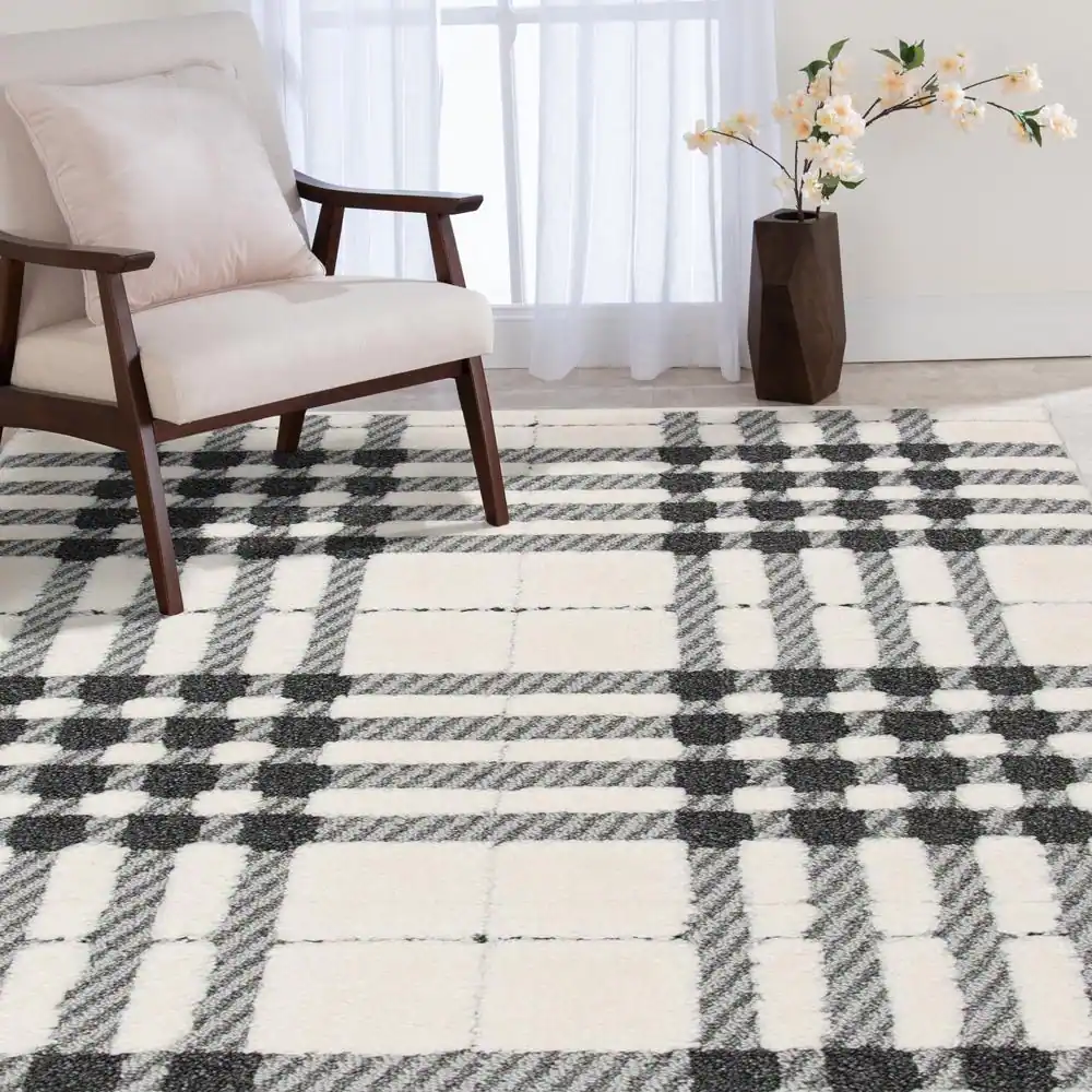Home Decorators Collection Shag Black and White 5 ft. x 7 ft. Menswear Polypropylene Area Rug