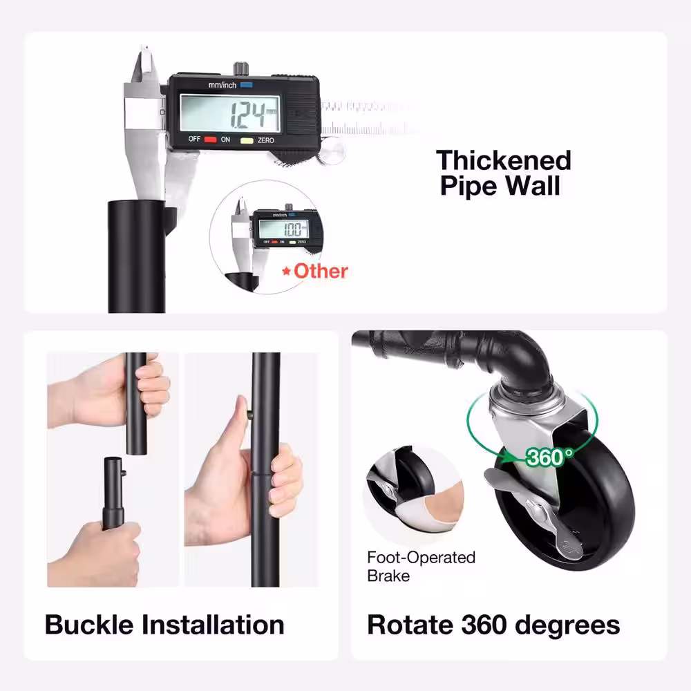 None Black Metal Garment Clothes Rack Double Rods 39 in. W x 72 in. H