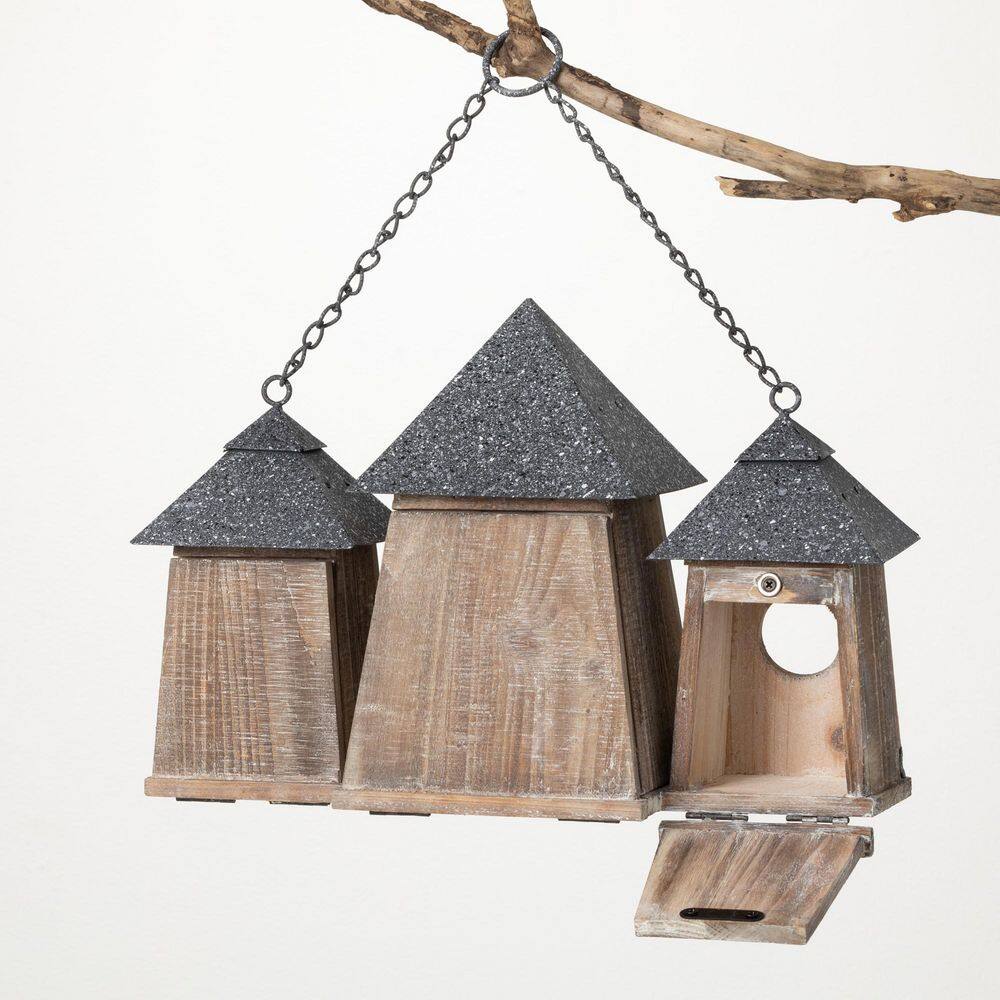 SULLIVANS 10.25 in. Gray Wood Triple Birdhouse Condo
