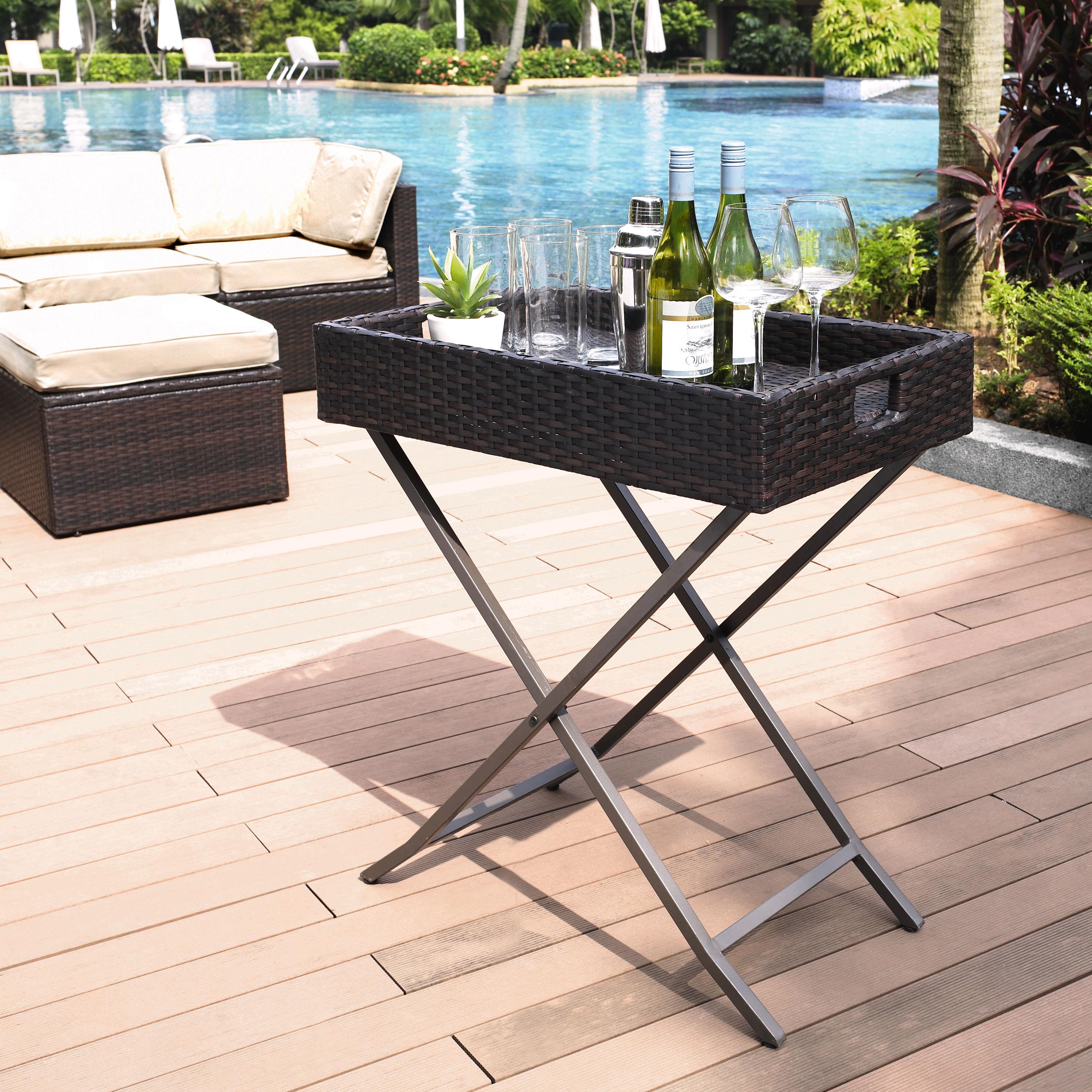 Crosley Palm Harbor Outdoor Wicker Butler Tray Brown-Color:Brown