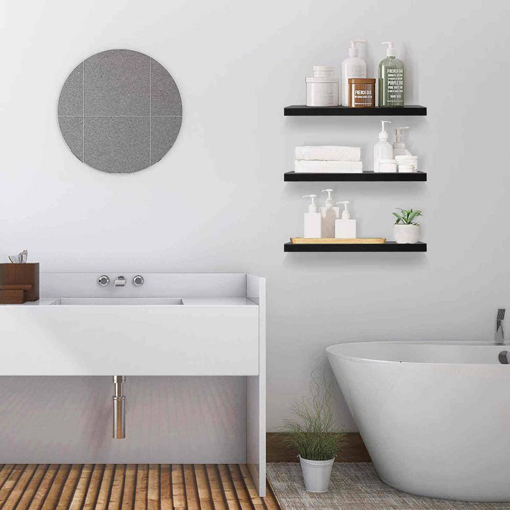 None 17 in. W x 6.7 in. D Wood Floating Decorative Wall Shelf Set of 3