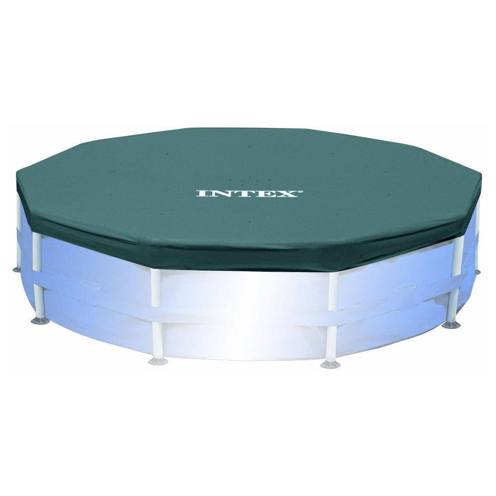 INTEX 10 ft. Round Metal Frame Above Ground Swimming Pool with Swimming Pool Cover, 1718 Gallons Capacity