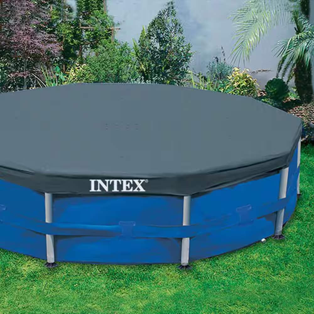 Intex 10 ft. Round 30 in. Deep Metal Frame Above Ground Swimming Pool Set with Filter and Debris Cover
