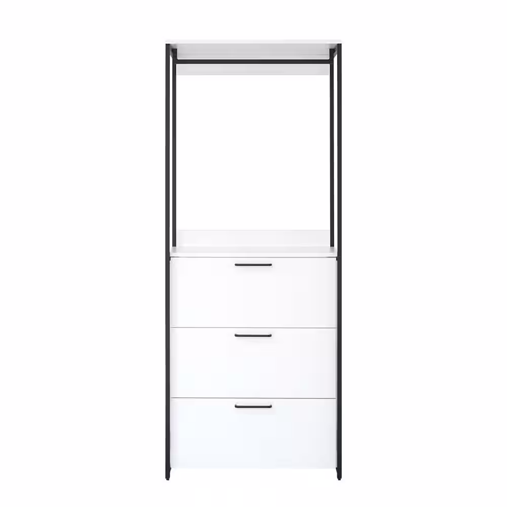 None Fiona 143 in. W White Freestanding 4 Tower System 8 -Shelf Walk in Wood Closet System with Metal Frame